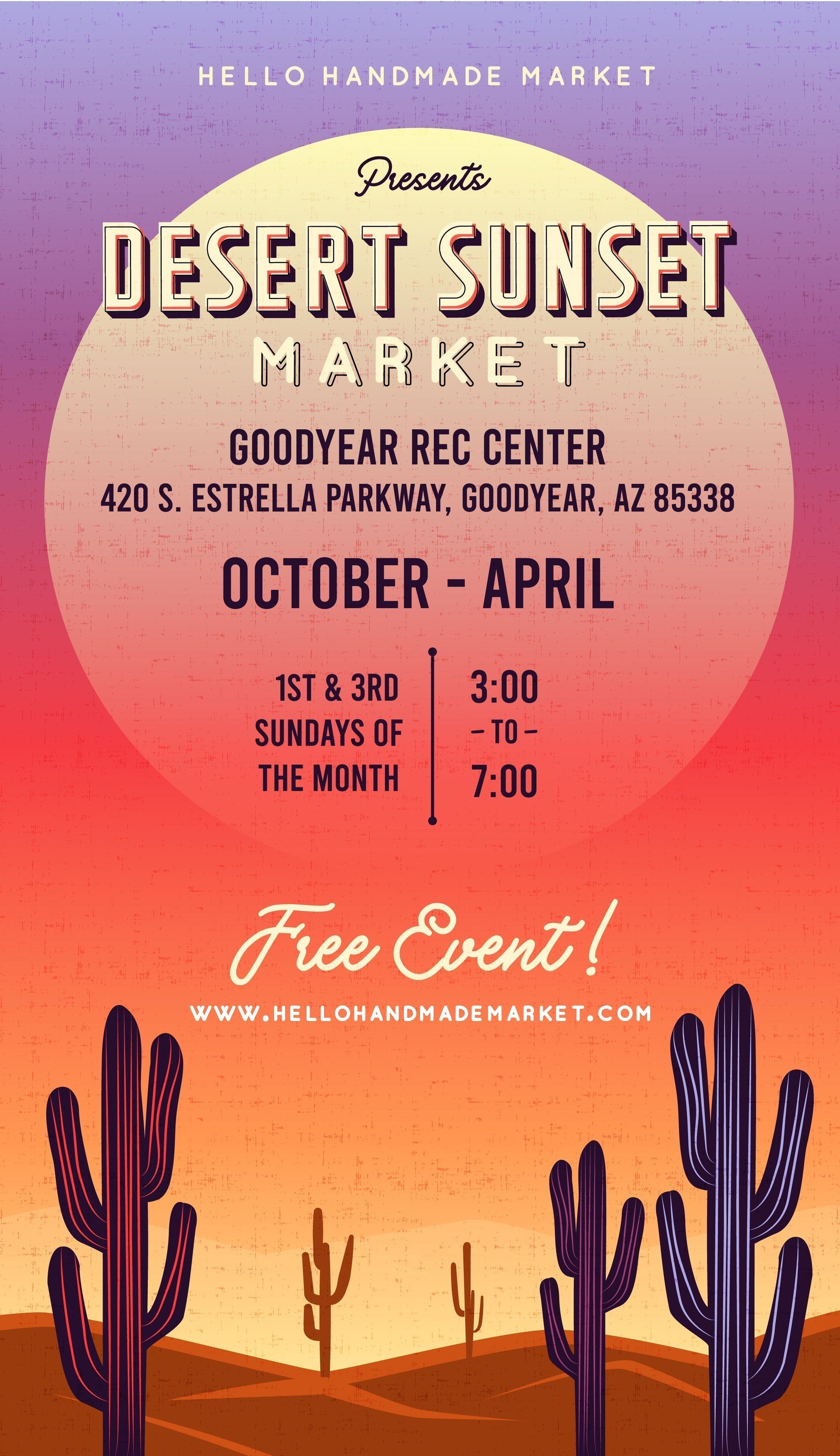 Be a Vendor on February 16, 2025 for the Desert Sunset Market at the Goodyear Recreation Center