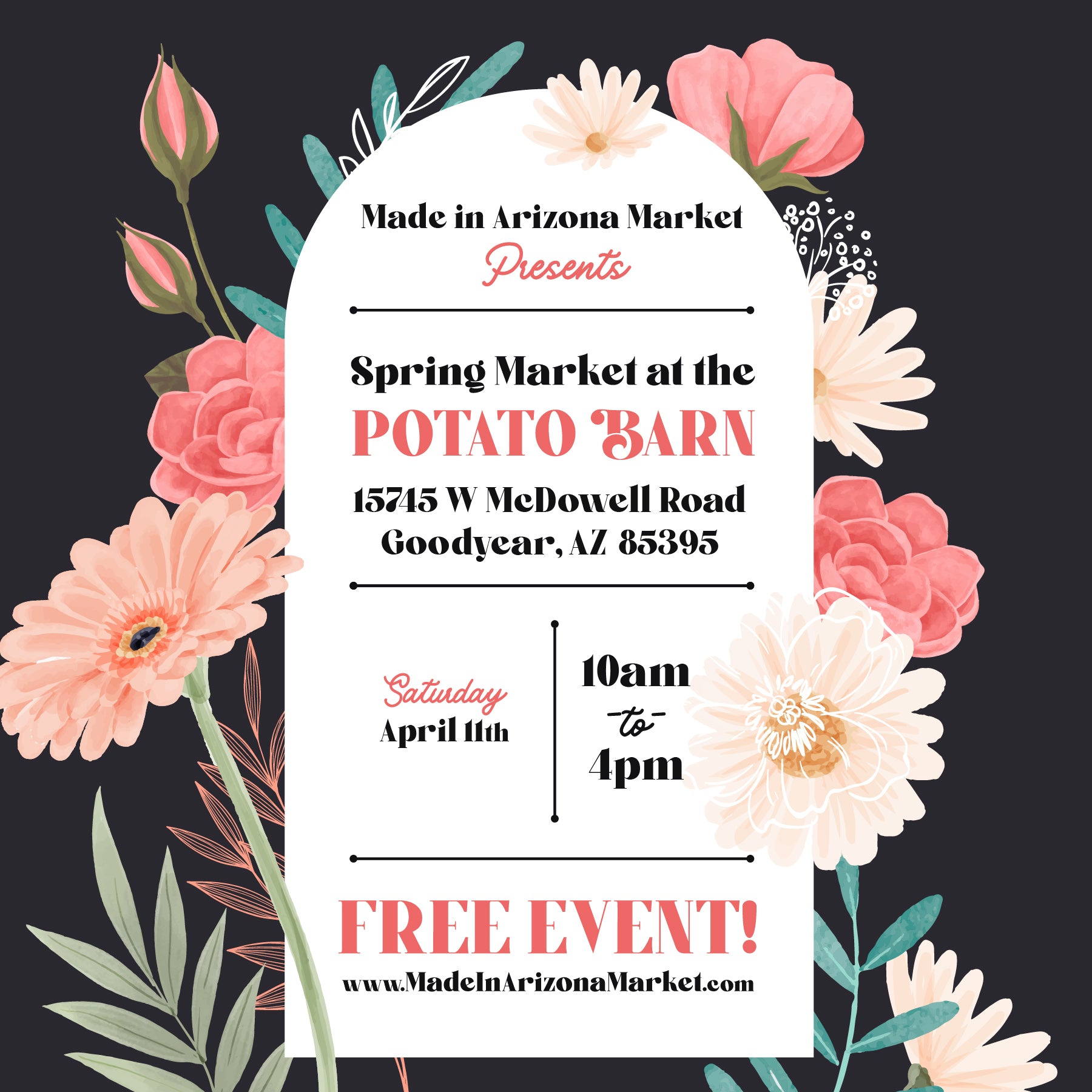 Be a Vendor at our Holiday Market Saturday April 11th 2025 at Potato Barn in Goodyear